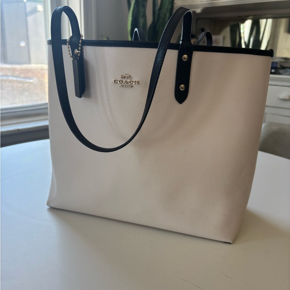 Coach White and Black Structured Tote Bag